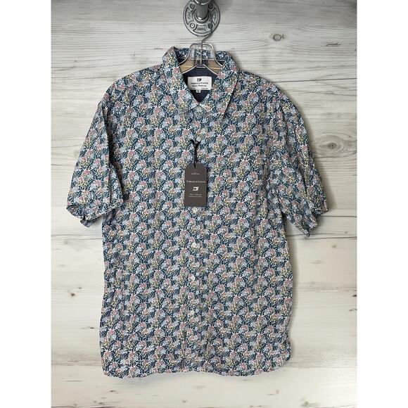 Thread & Cloth Shirt Mens XL Teal Floral Print 100% Cotton Short Sleeve Casual - Picture 1 of 10
